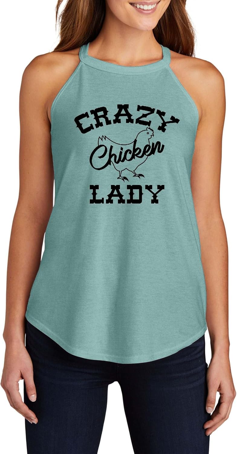 Crazy Chicken Lady Funny Chicken Graphic Top Triblend Tank Top Racerback Rocker - Ladies Rocker Tank Heathered Eucalyptus