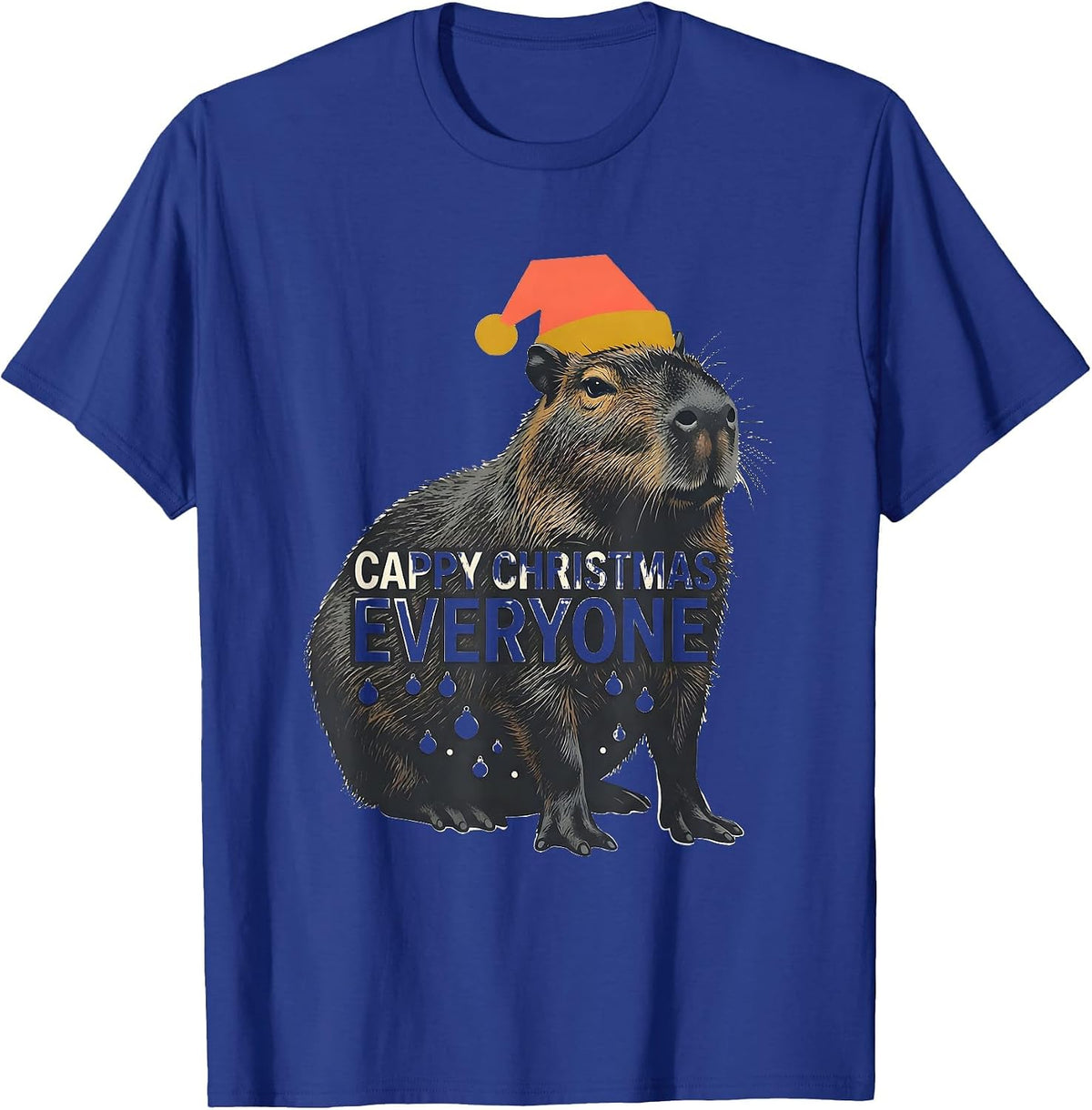 Cappy Christmas Everyone Midcentury Modern Capybara Santa T-Shirt - Royal Blue