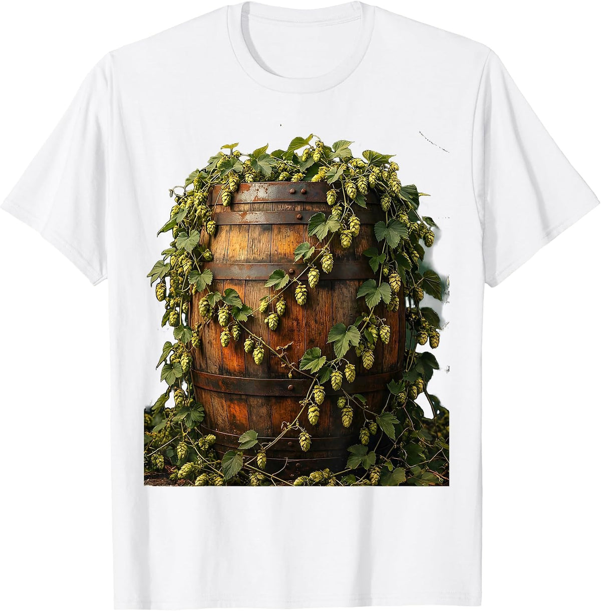 Men's Hop Vine Wrapped Barrel Craft Beer Illustration T-Shirt - White