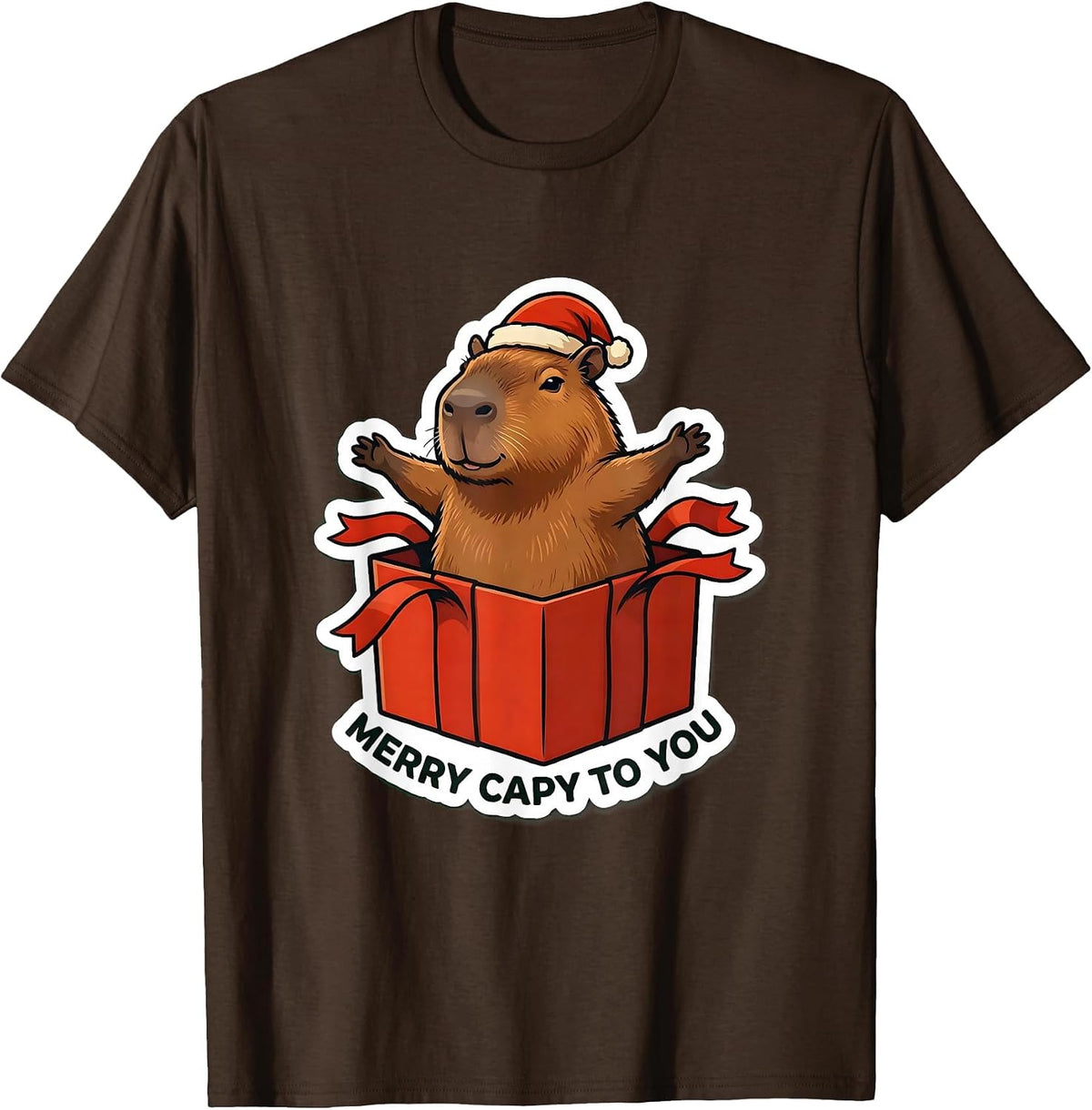 Men's Merry Capy To You Funny Capybara Christmas Family Humor T-Shirt - Brown