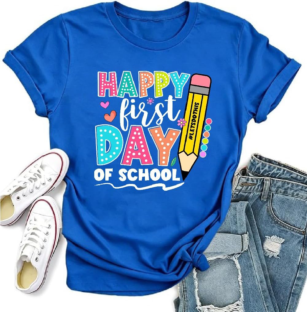 First Day of School Shirt Teacher Life Shirt Back to School Graphic Tshirt Casual Tee Tops - Royal Blue