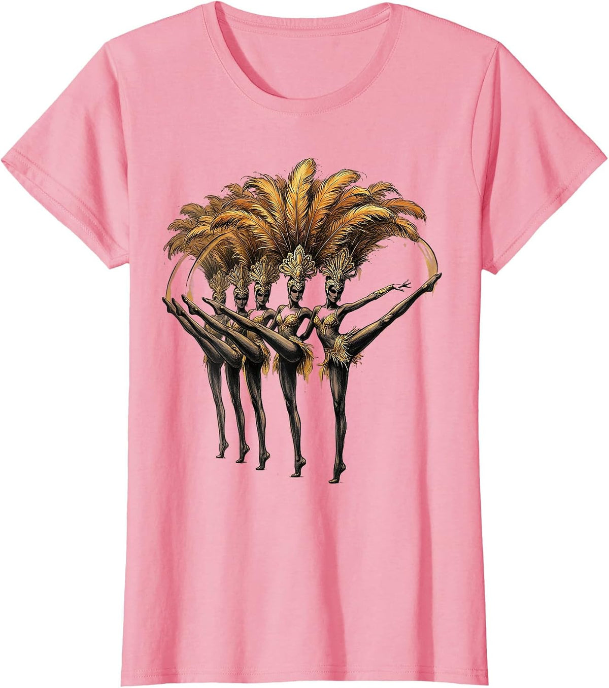 Women's Chorus Line Showgirl Silhouette Dance Design T-Shirt - Pink