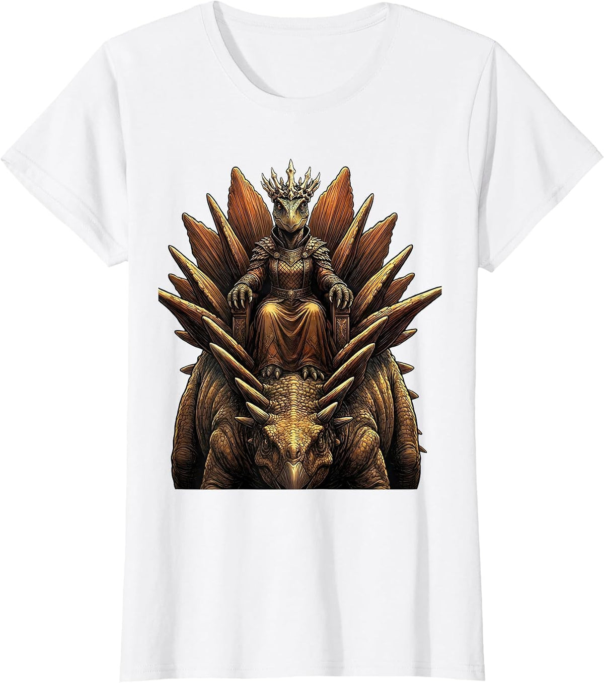 Women's Queen of the Dinosaurs Stegosaurus Throne T-Shirt - White