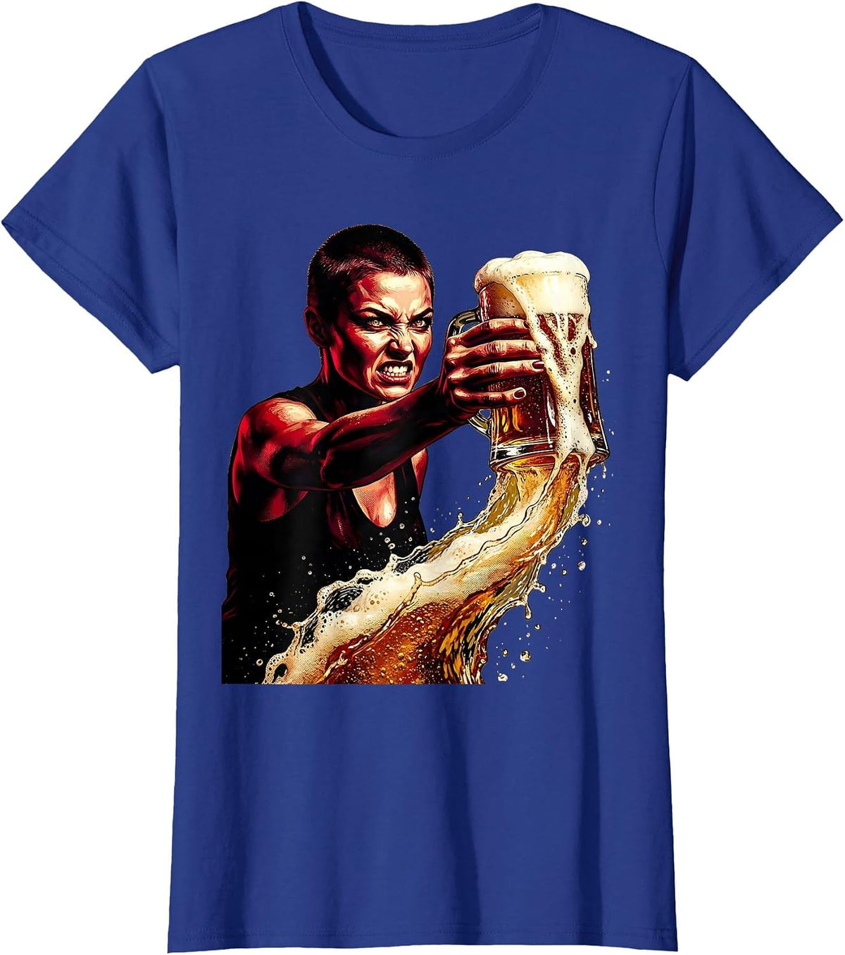 Women's Fierce Beer Pour Graphic Tee T-Shirt - Royal Blue