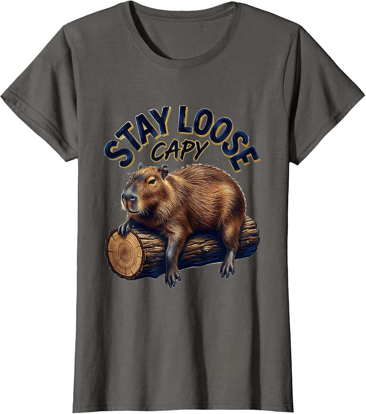 Women's Stay Loose Capy Funny Capybara Meme Animal Humor T-Shirt - Asphalt Grey