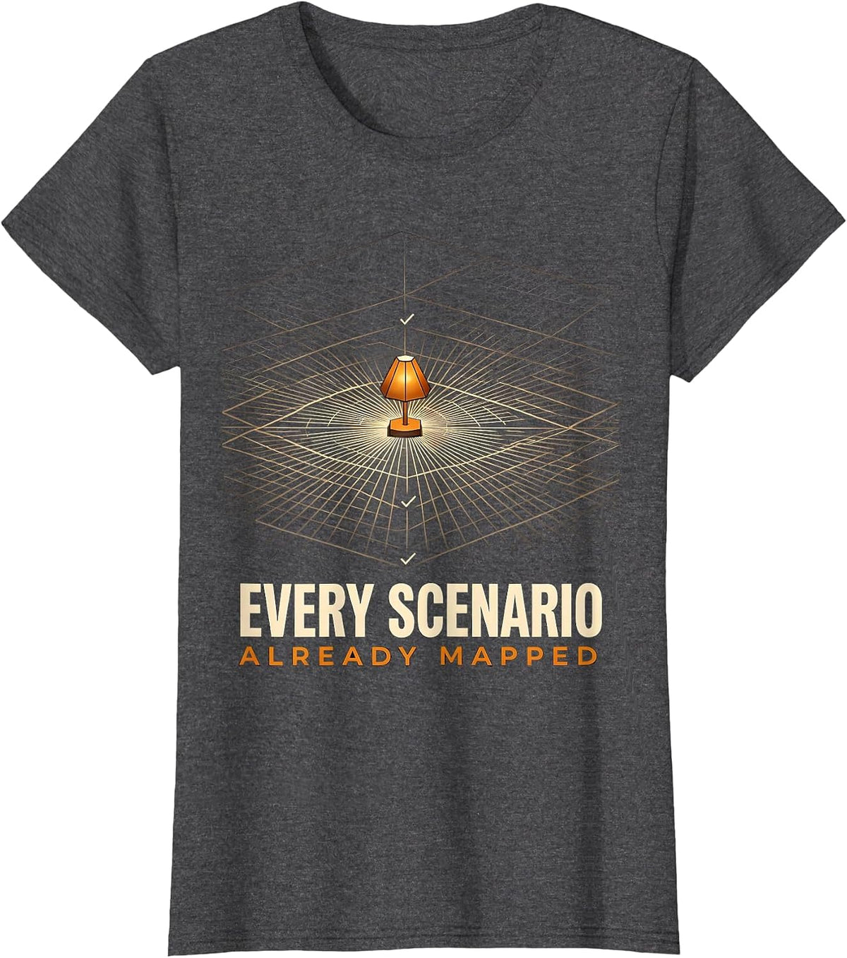 Women's Every Scenario Already Mapped Geometric Owl English Teacher T-Shirt - Dark Heather Grey