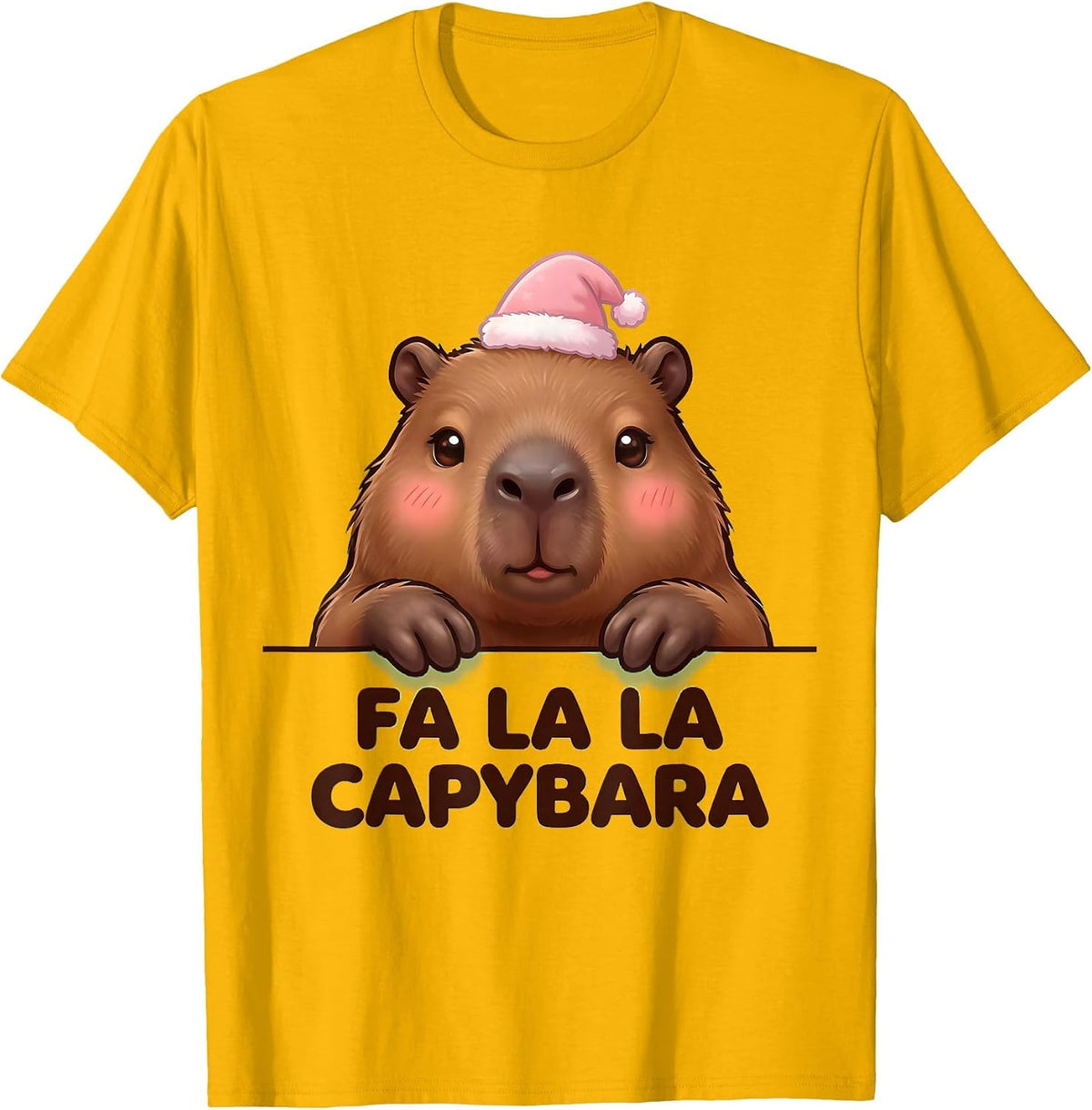 Fa La La Capybara Cute Kawaii Christmas Pun Humor T-Shirt - Golden Yellow