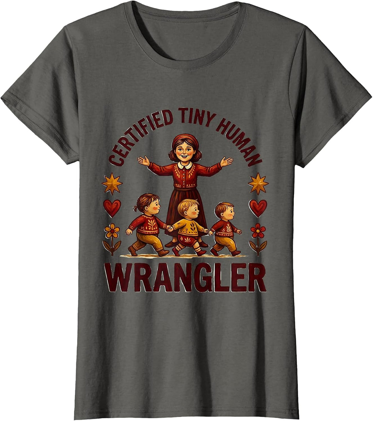 Women's Certified Tiny Human Wrangler Preschool Teacher T-Shirt - Asphalt Grey