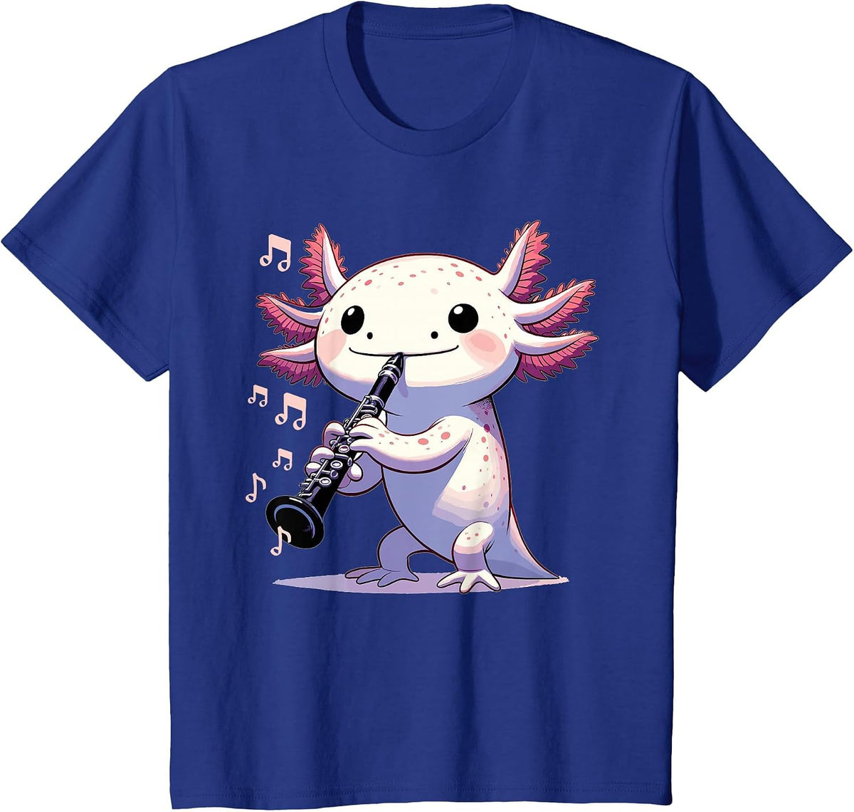 Cute Pink Kawaii Axolotl Playing Clarinet T-Shirt - Royal Blue