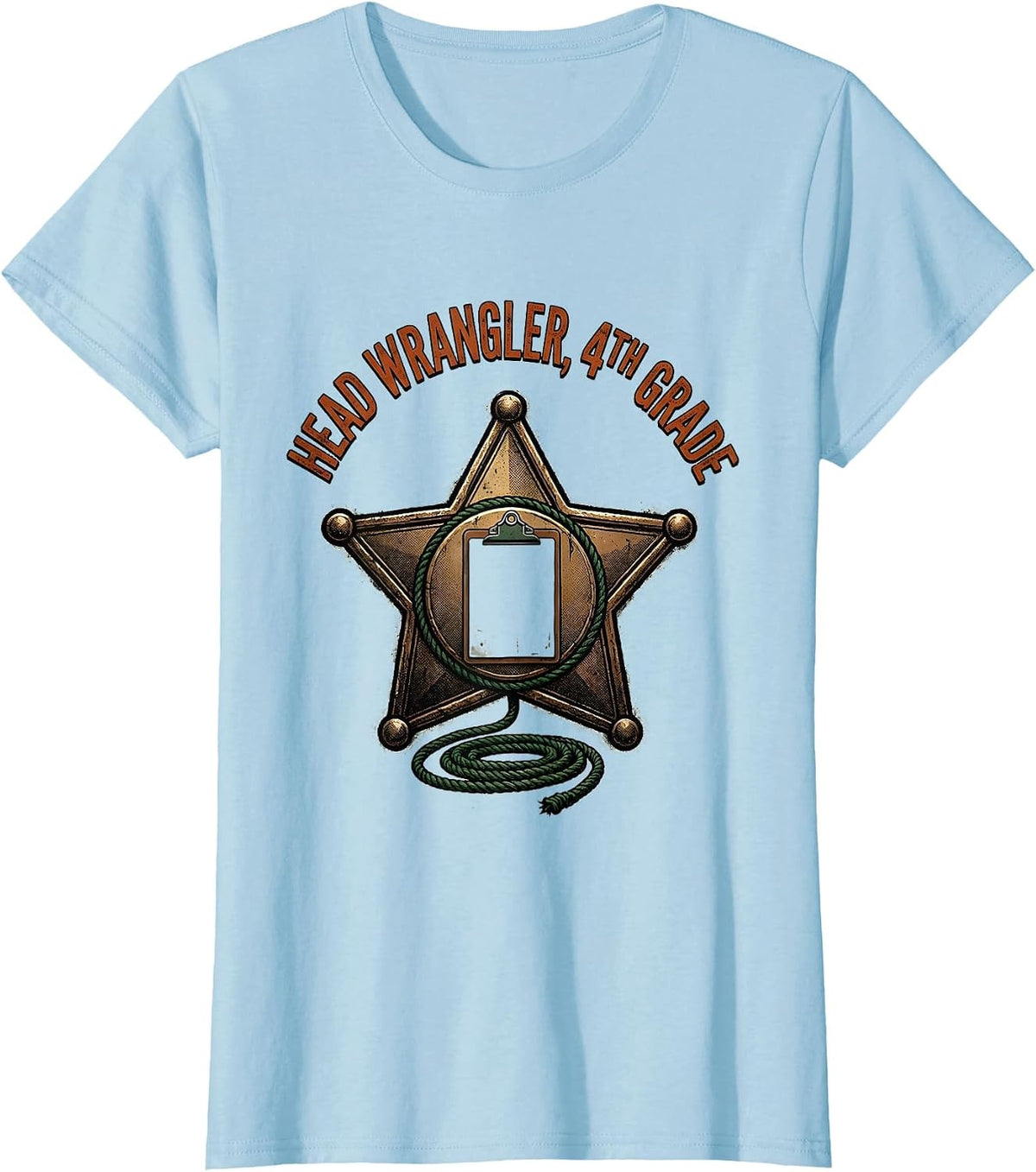 Head Wrangler, 4th Grade Vintage Western Teacher Back T-Shirt - Baby Blue