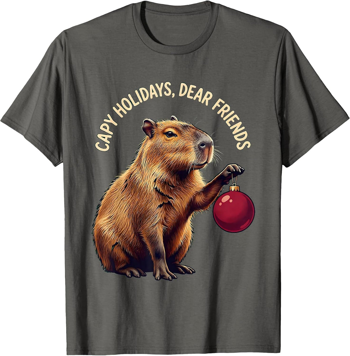 Capy Holidays Dear Friends Whimsical Christmas Capybara T-Shirt - Asphalt Grey