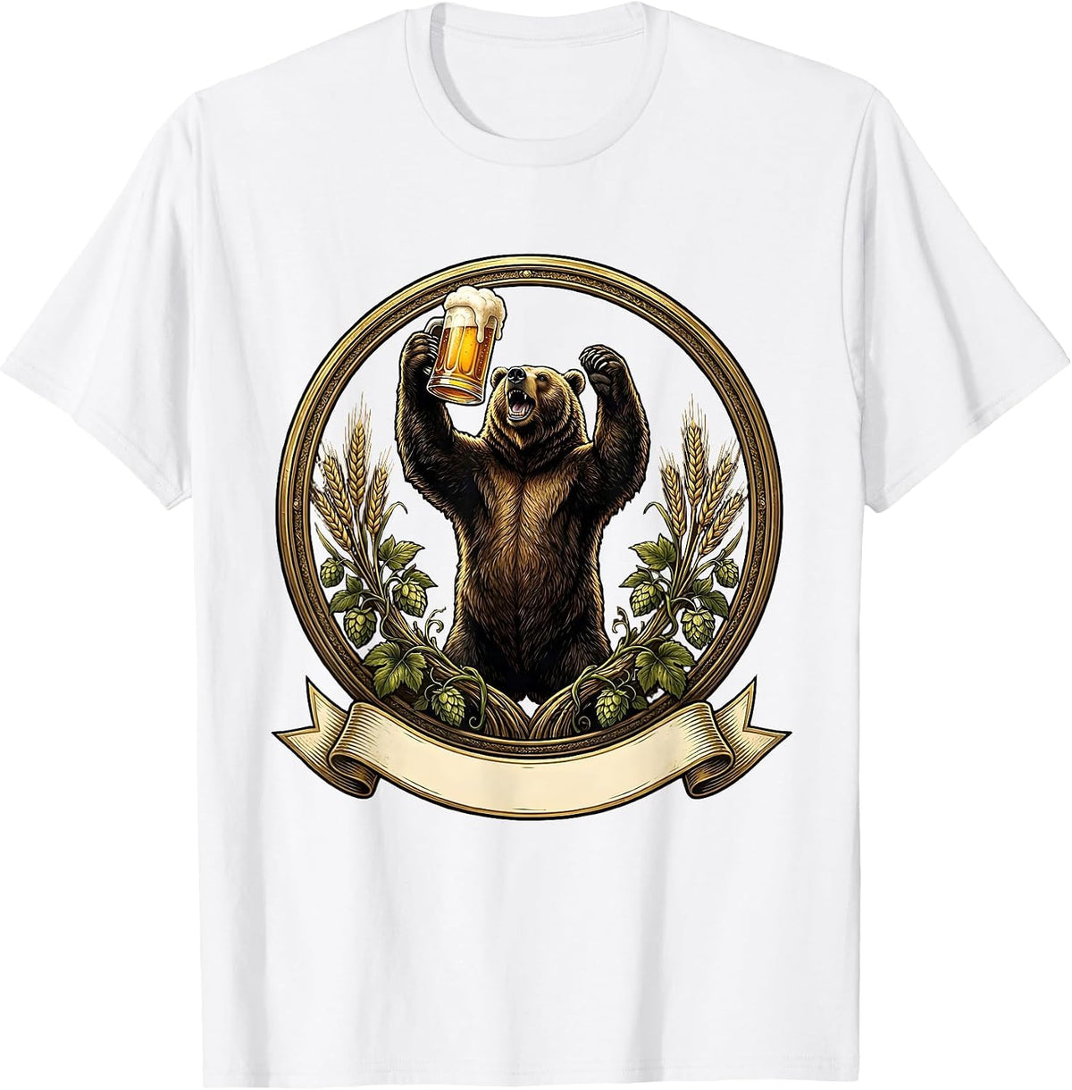 Men's Oktoberfest Bear Raising a Foamy Beer Stein T-Shirt - White