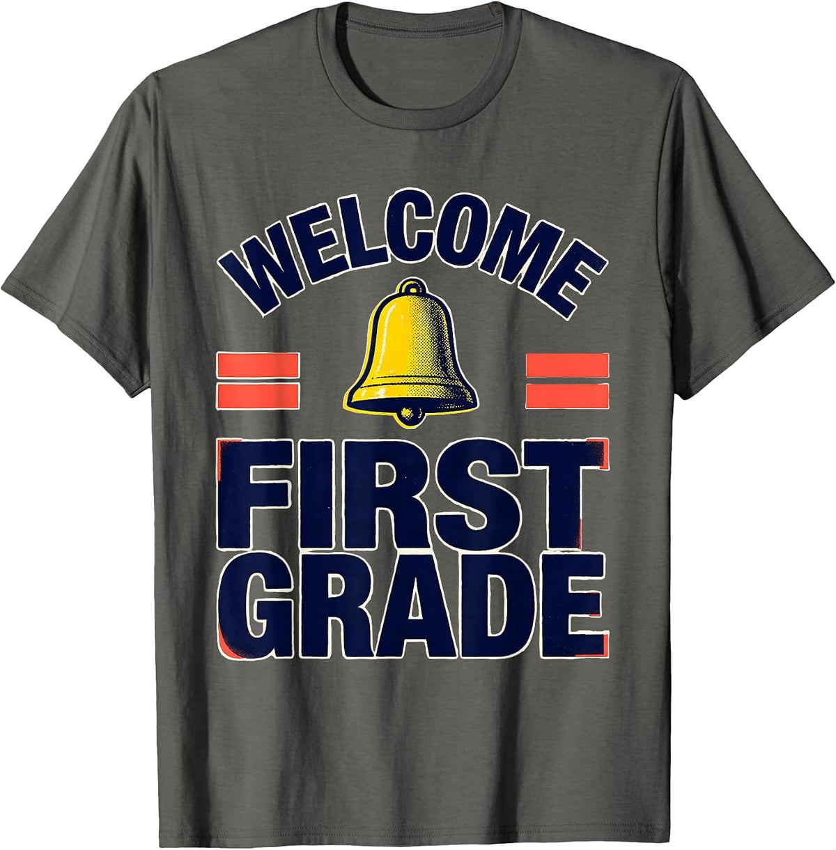 Men's Welcome, First Grade Screenprint Poster Back To School T-Shirt - Asphalt Grey
