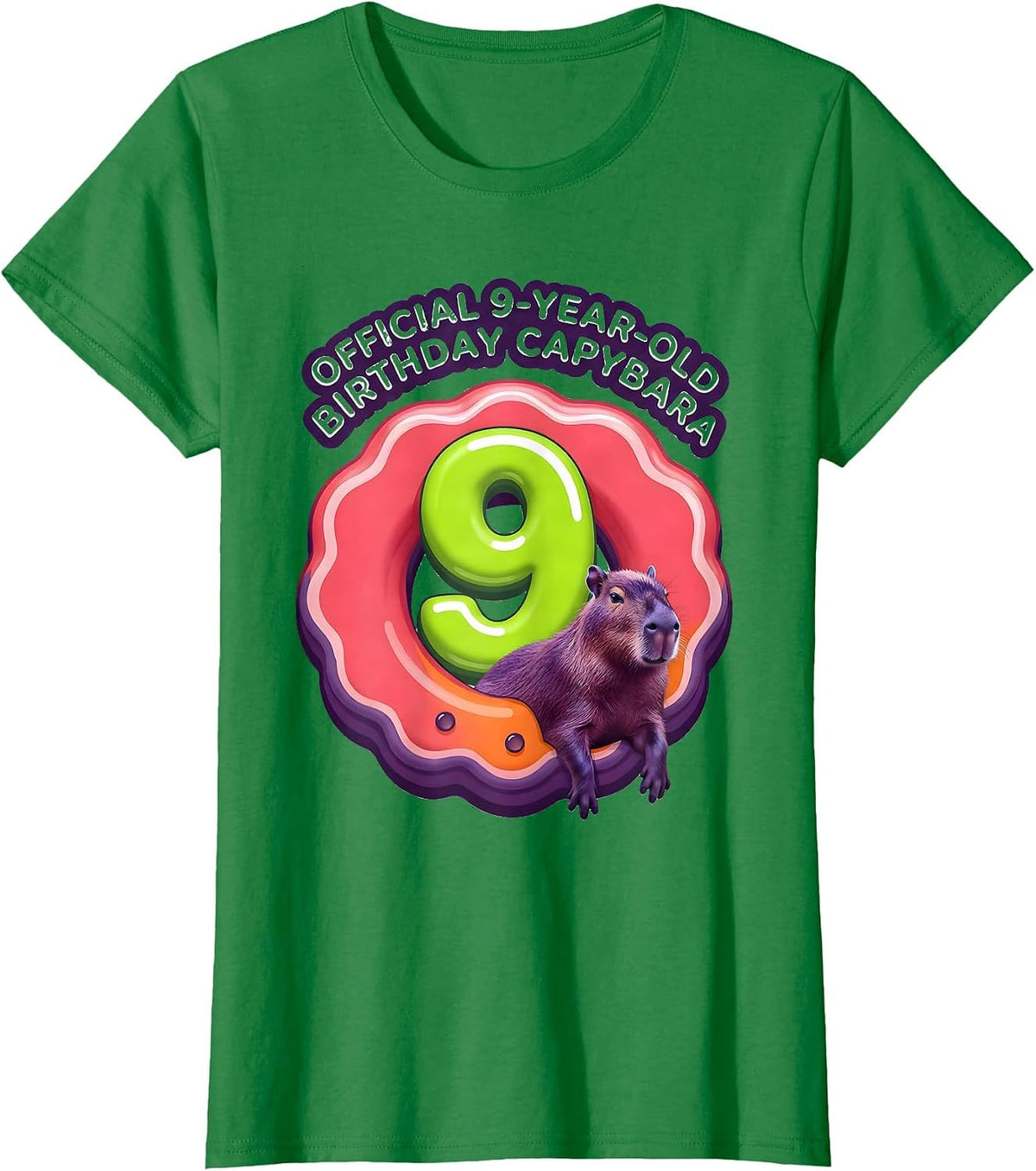 Women's Official 9-Year-Old Birthday Capybara Cute Kids Age Pun T-Shirt - Kelly Green