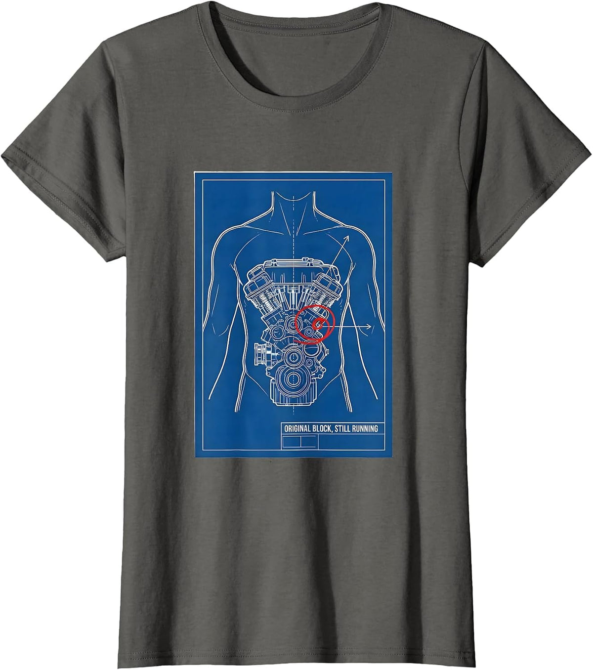 Women's Original Block Still Running Technical Blueprint Muscle Car T-Shirt - Asphalt Grey