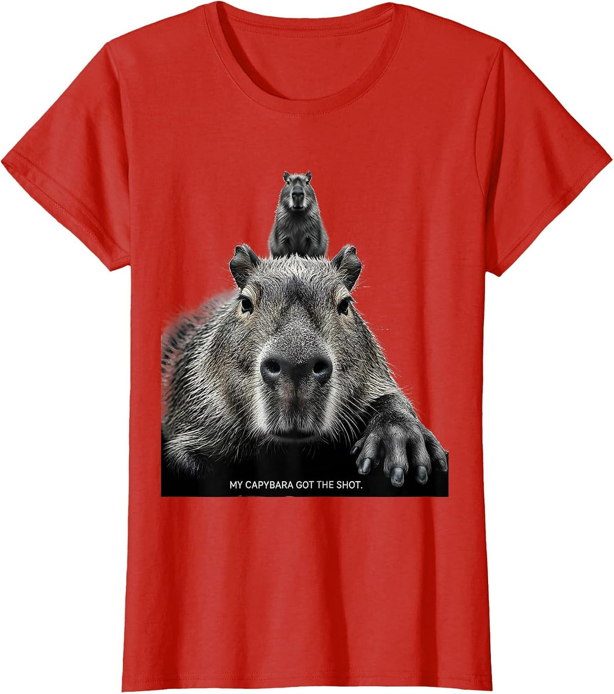 Women's My Capybara Got The Shot Funny Absurdist Animal Humor T-Shirt - Red