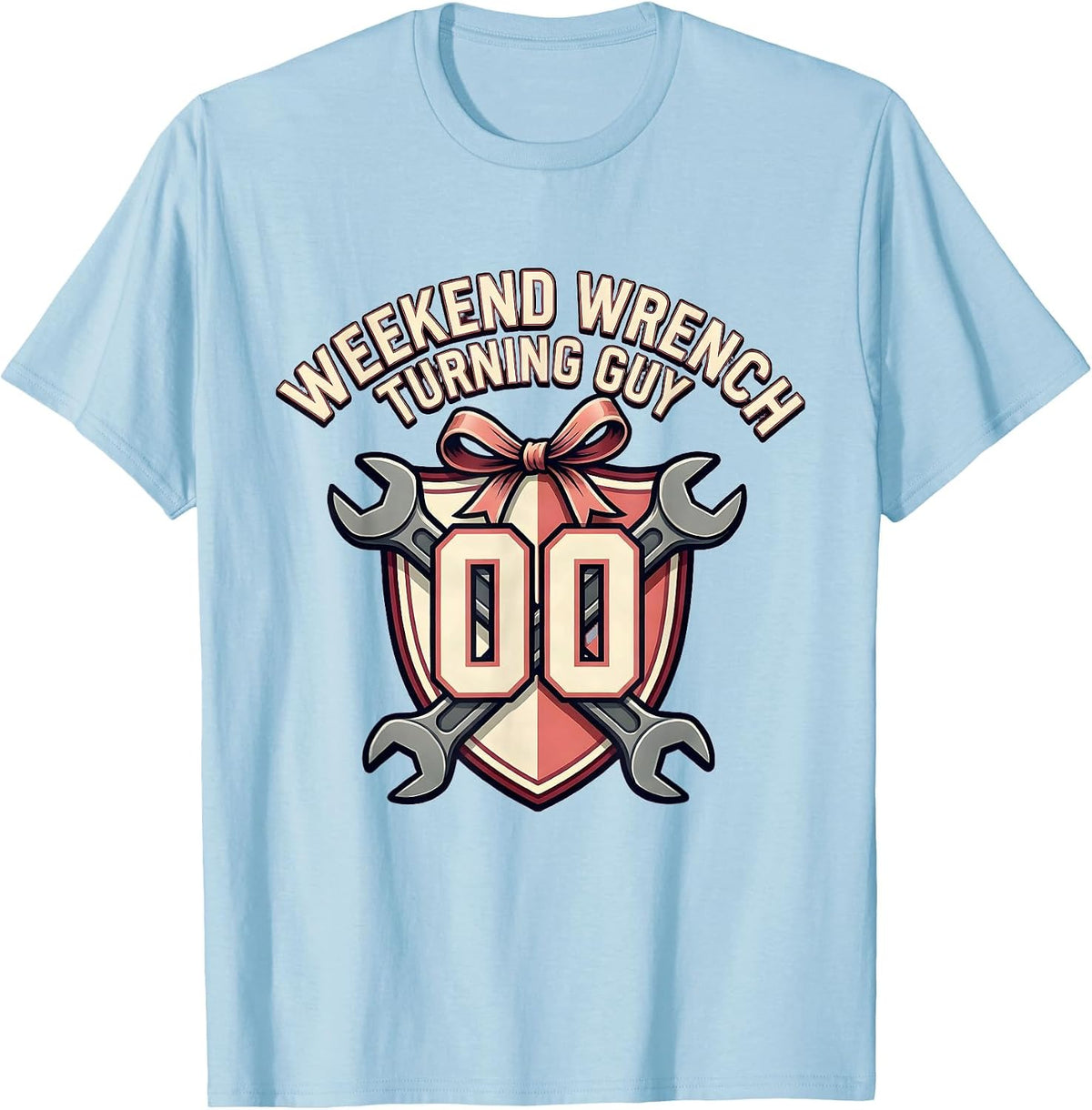 Men's Weekend Wrench Turning Guy Car Mechanic Design T-Shirt - Baby Blue