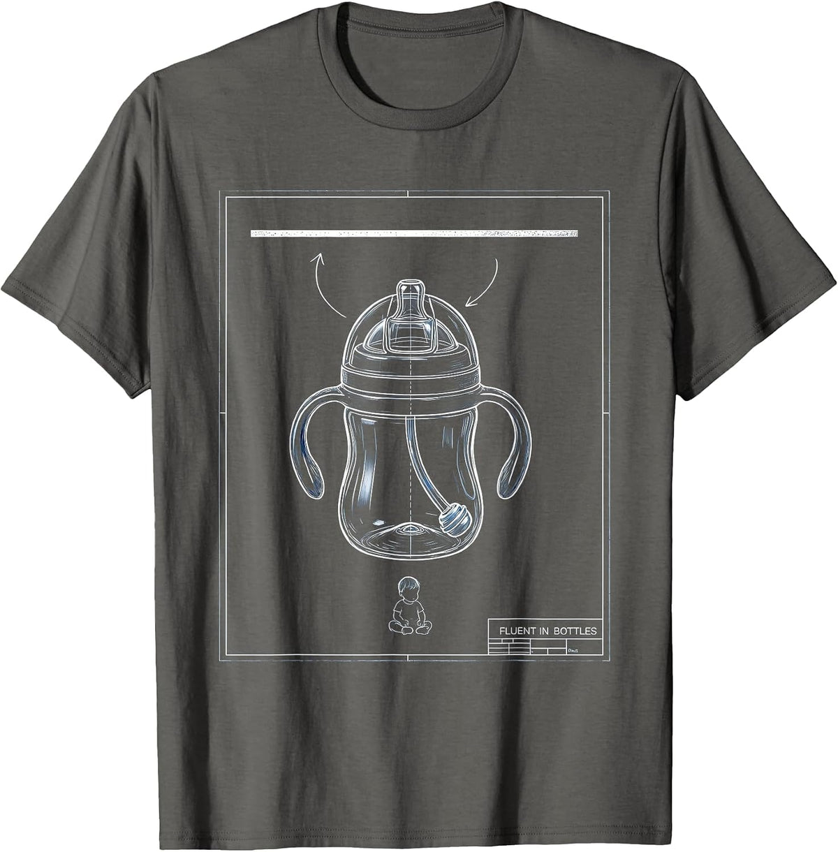 Men's Fluent In Bottles Technical Blueprint Daycare Provider T-Shirt - Asphalt Grey