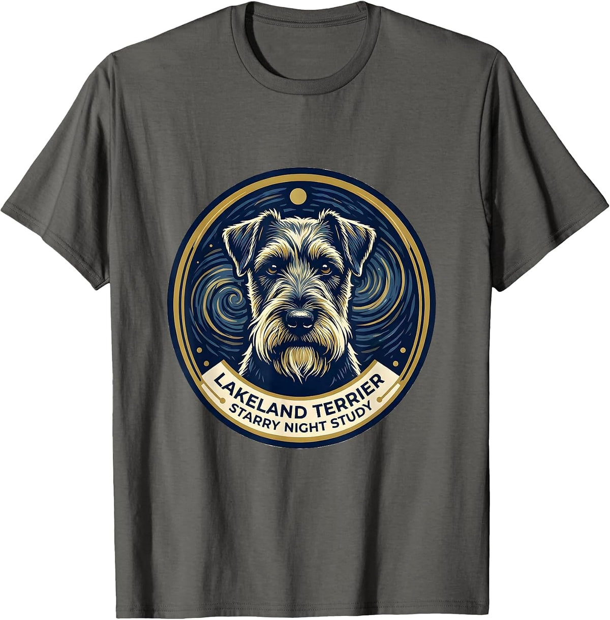 Men's Lakeland Terrier Starry Night Study Van Gogh Style Dog T-Shirt - Asphalt Grey