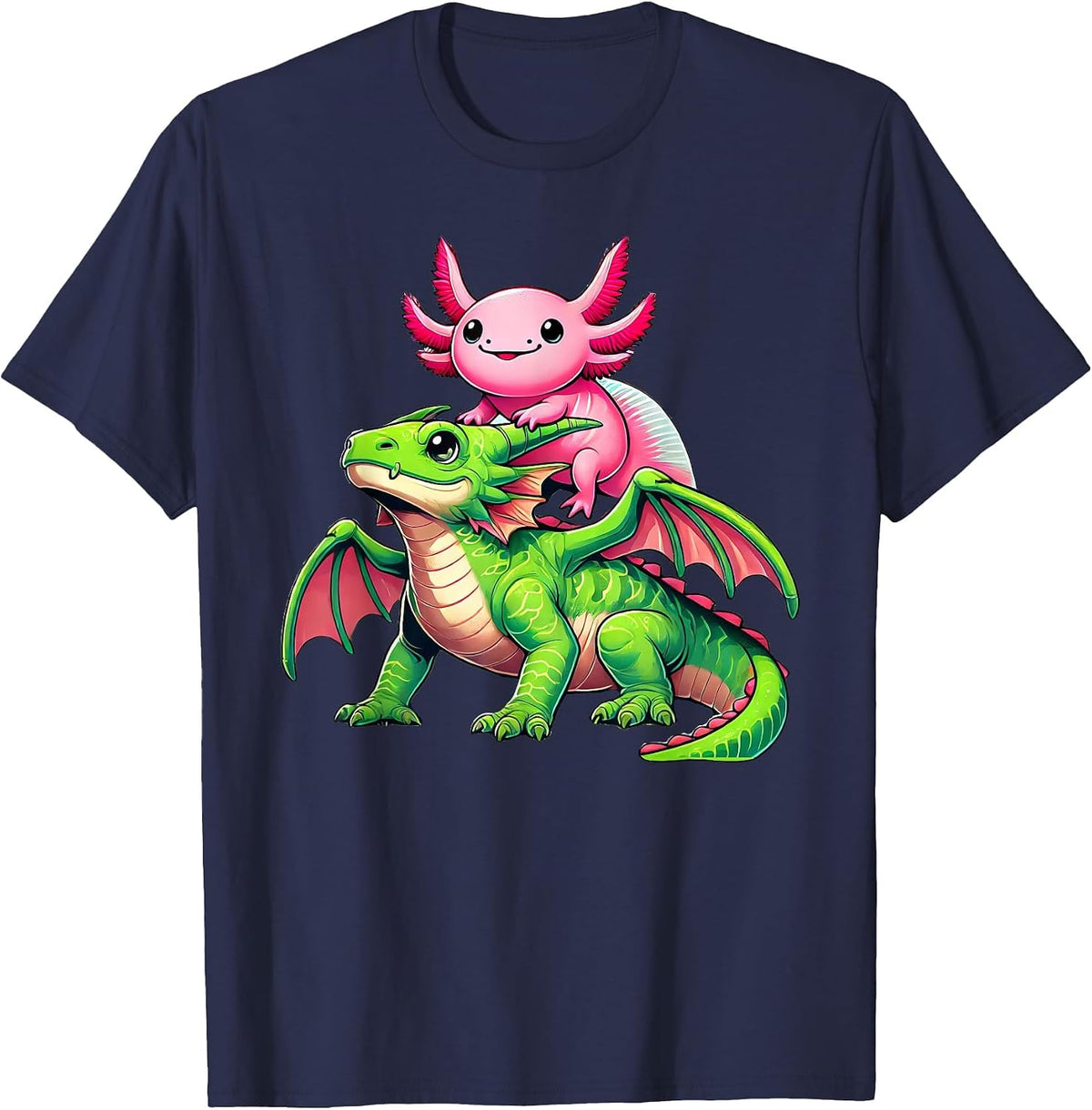 Anime Kawaii Axolotl Dragon T-Shirt - Navy Blue