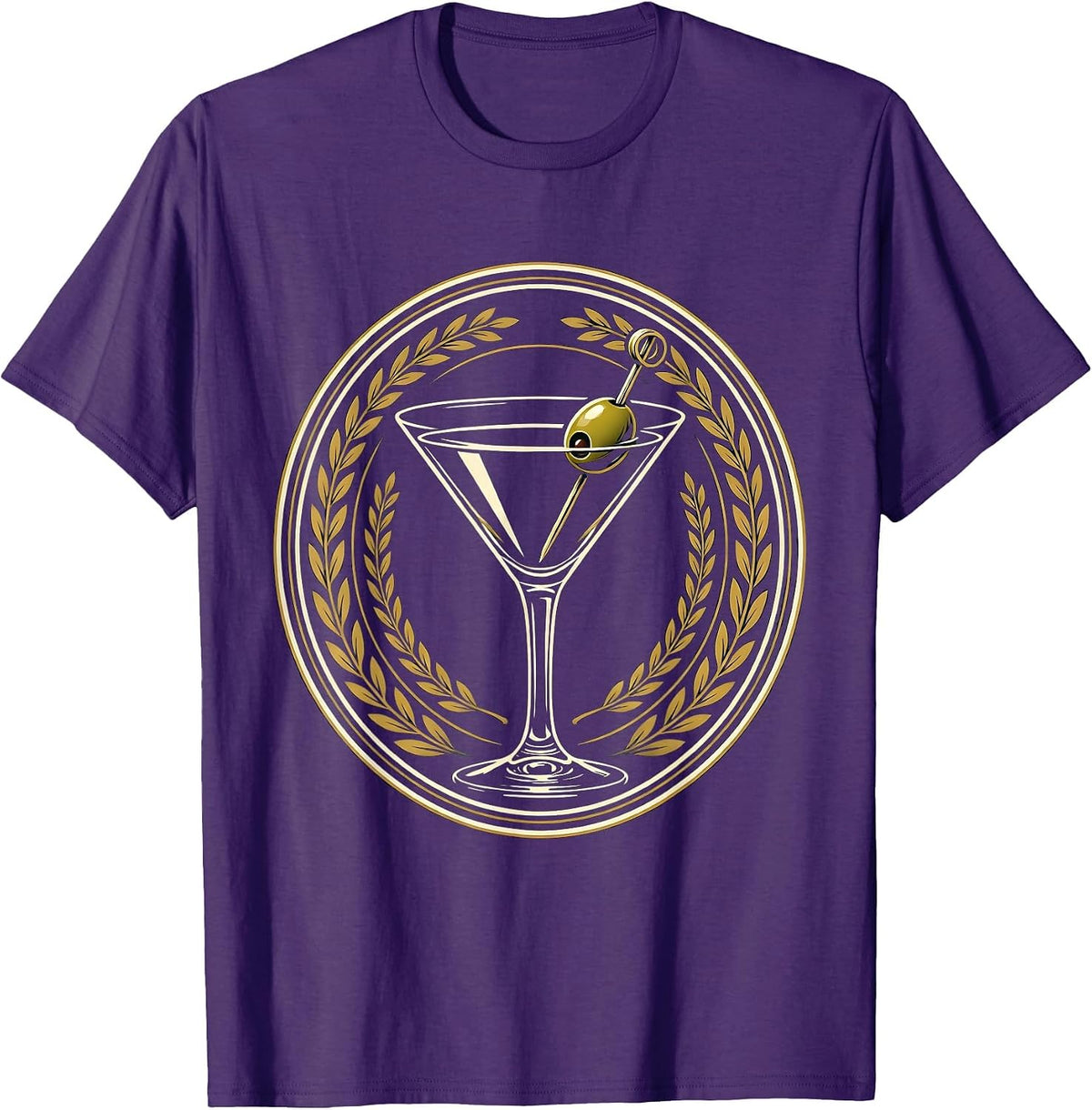 Men's Classic Martini Glass with Olive Illustration T-Shirt - Purple