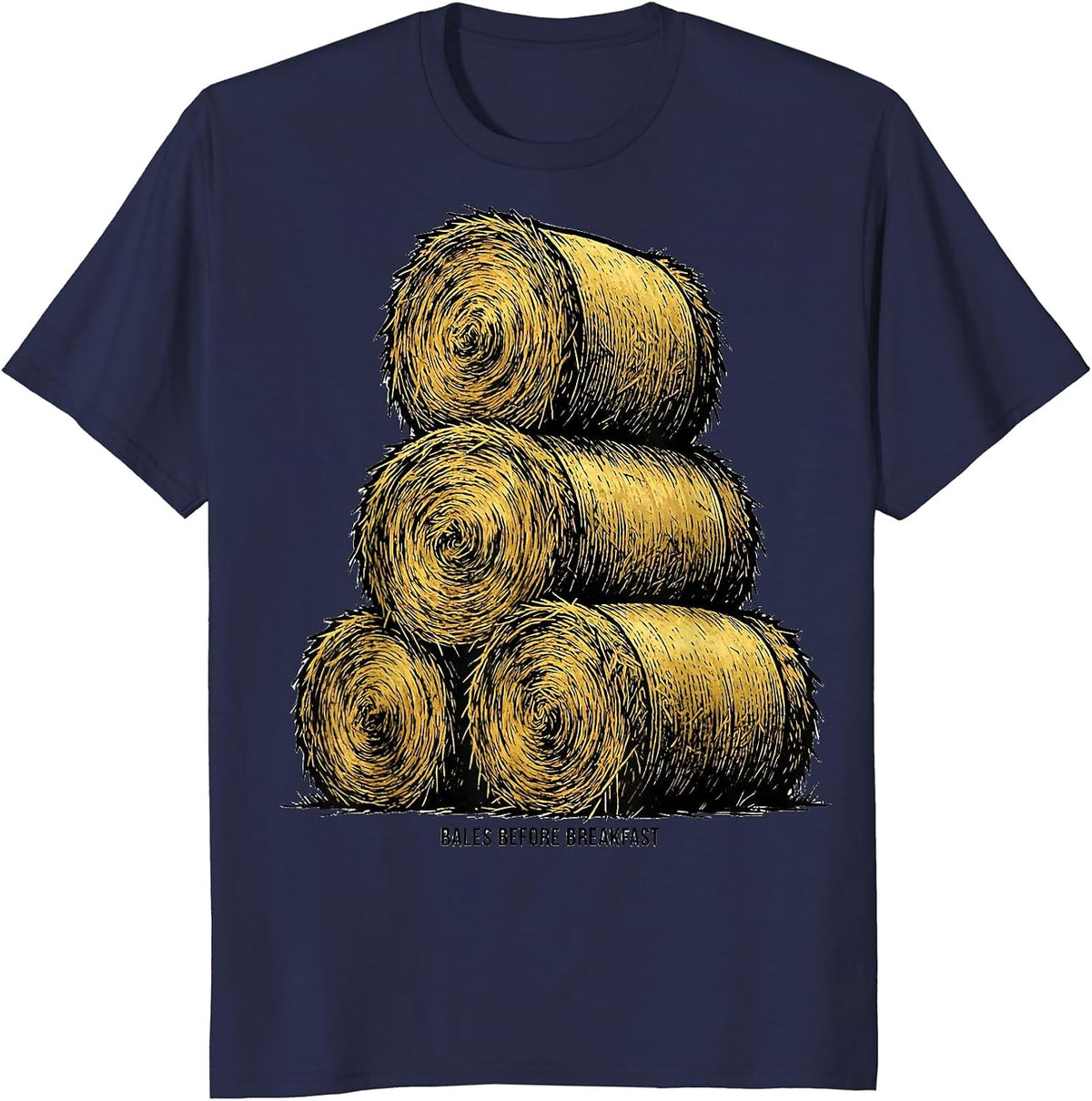 Bales Before Breakfast Funny Farmer Tractor Owner Rural T-Shirt - Navy Blue