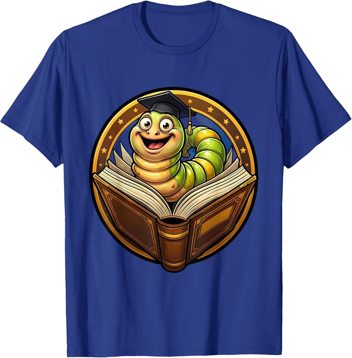 Men's English Teacher Bookworm Curled Inside Giant Novel T-Shirt - Royal Blue