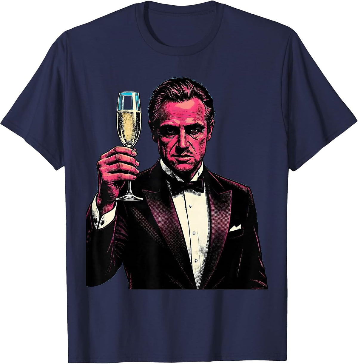Dapper Tuxedo Champagne Glass Graphic T-Shirt - Navy Blue