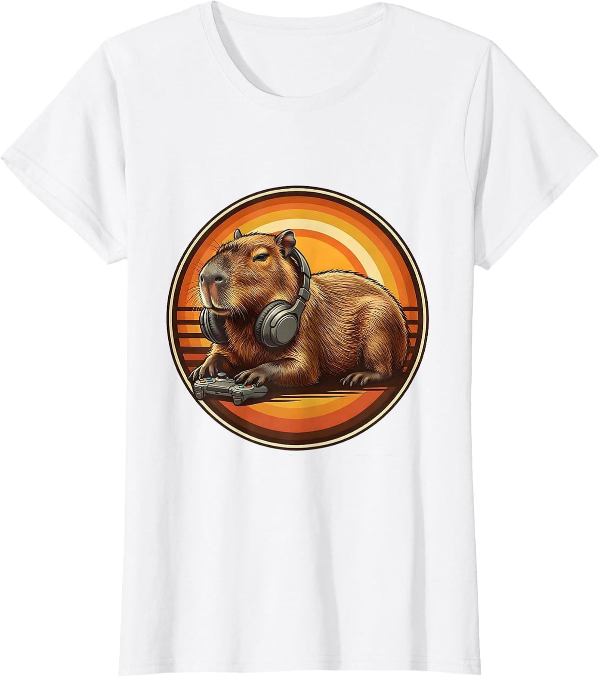 Capybara Gamer Retro 70s Meme Humor T-Shirt - White