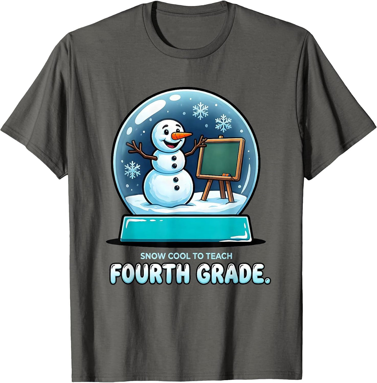 Men's Snow Cool To Teach Fourth Grade Cartoon Teacher Humor T-Shirt - Asphalt Grey
