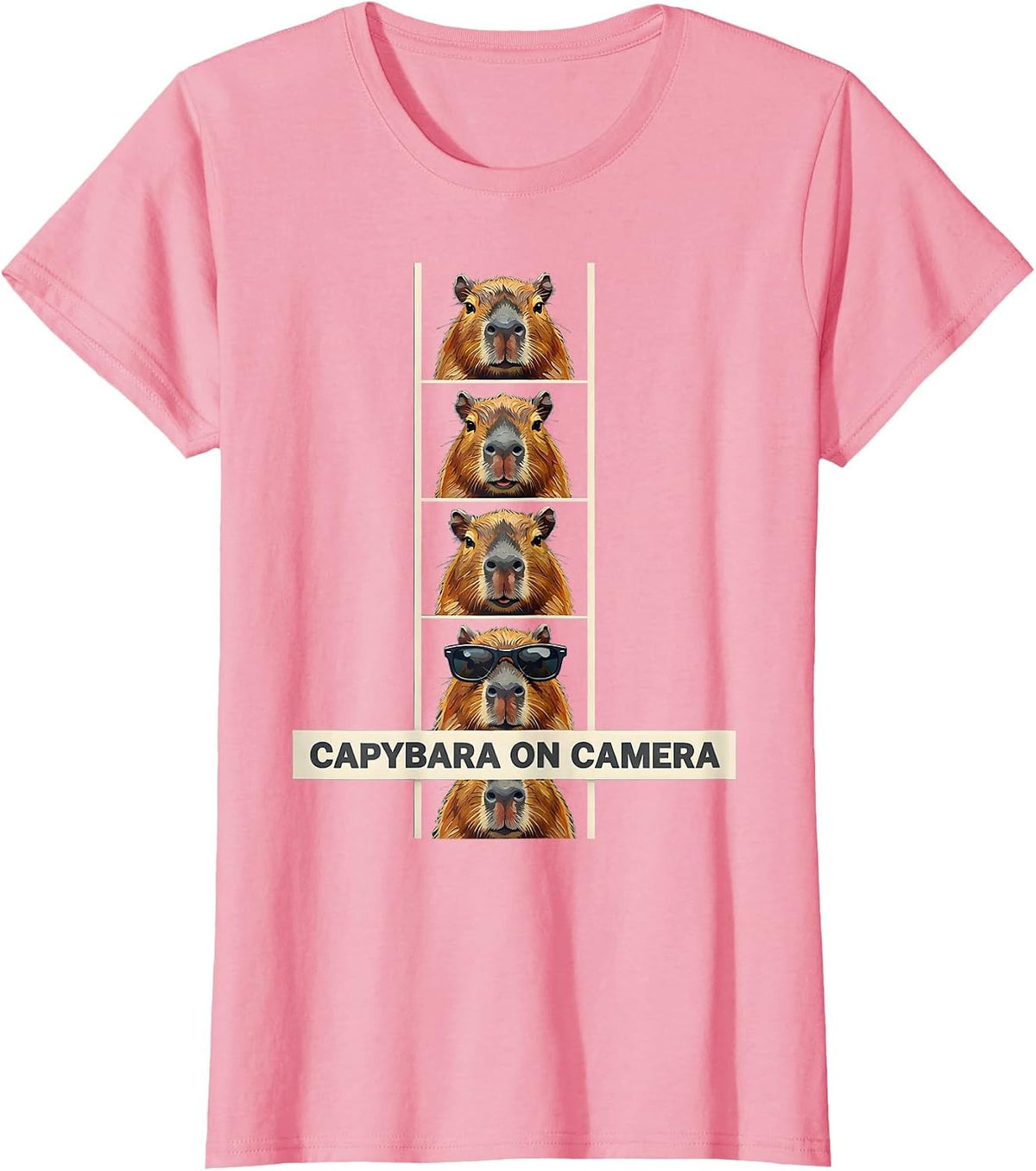 Women's Capybara On Camera Funny Animal Portrait Photobooth Humor T-Shirt - Pink