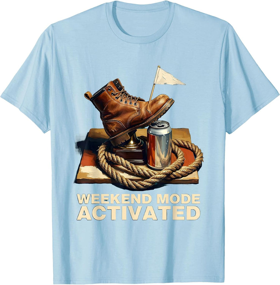 Weekend Mode Activated Labor Day Graphic T-Shirt, Men, Baby Blue, Small - As Pictured