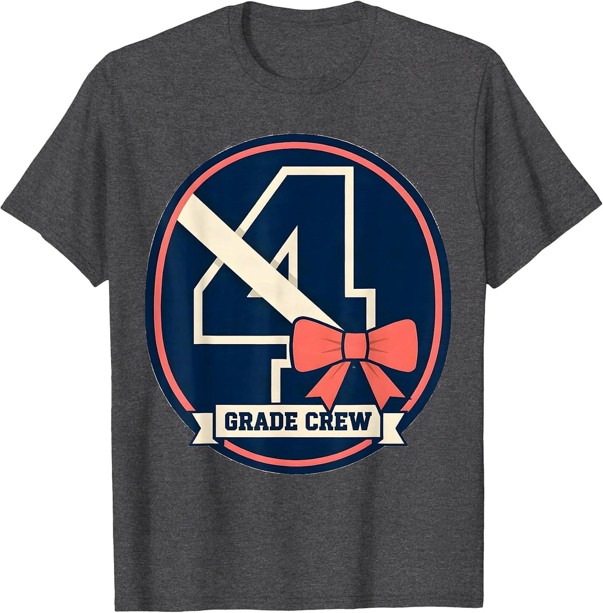 Men's 4th Grade Crew Sports Back to School Coquette Bow T-Shirt - Dark Heather Grey