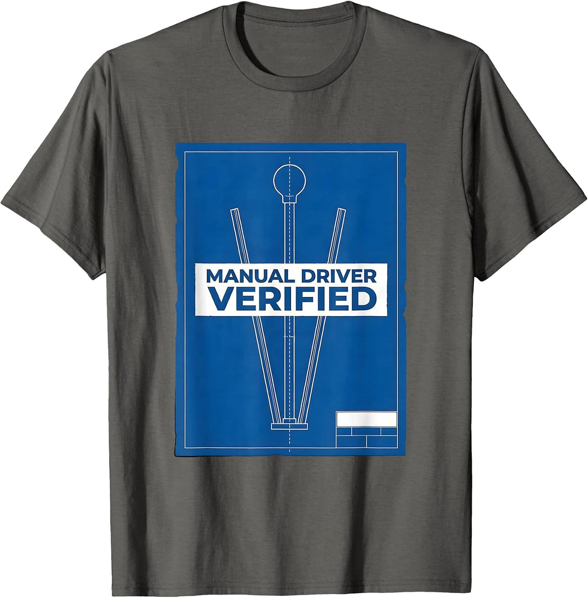 Men's Manual Driver Verified Technical Blueprint Car Guy Stick T-Shirt - Asphalt Grey