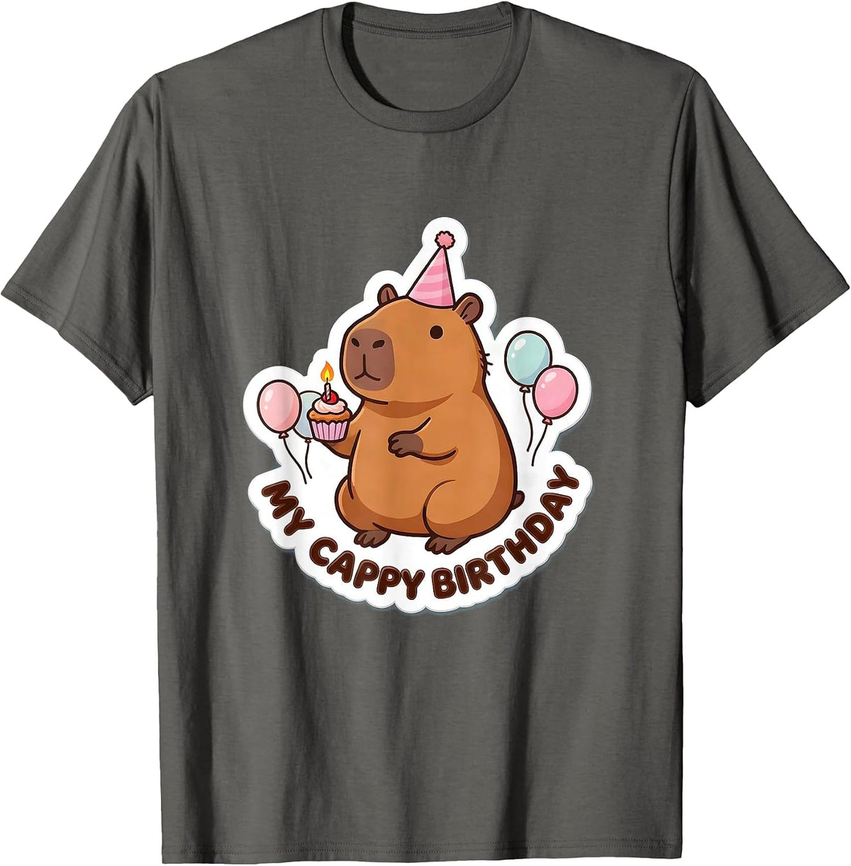 My Cappy Birthday Kawaii Capybara Birthday To Me Cute Animal T-Shirt - Asphalt Grey