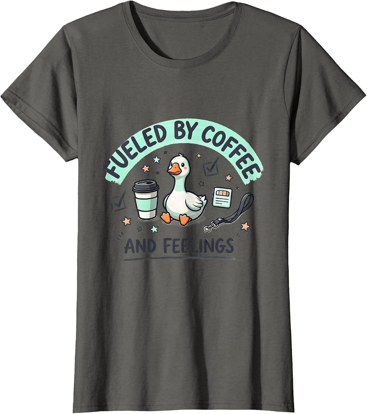Women's Fueled By Coffee And Feelings Funny Mental Health Counselor T-Shirt - Asphalt Grey