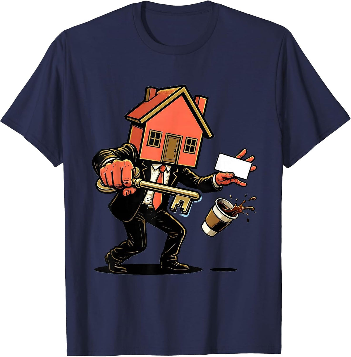 Cartoon Realtor Humor Real Estate Agent Gift T-Shirt - Navy Blue