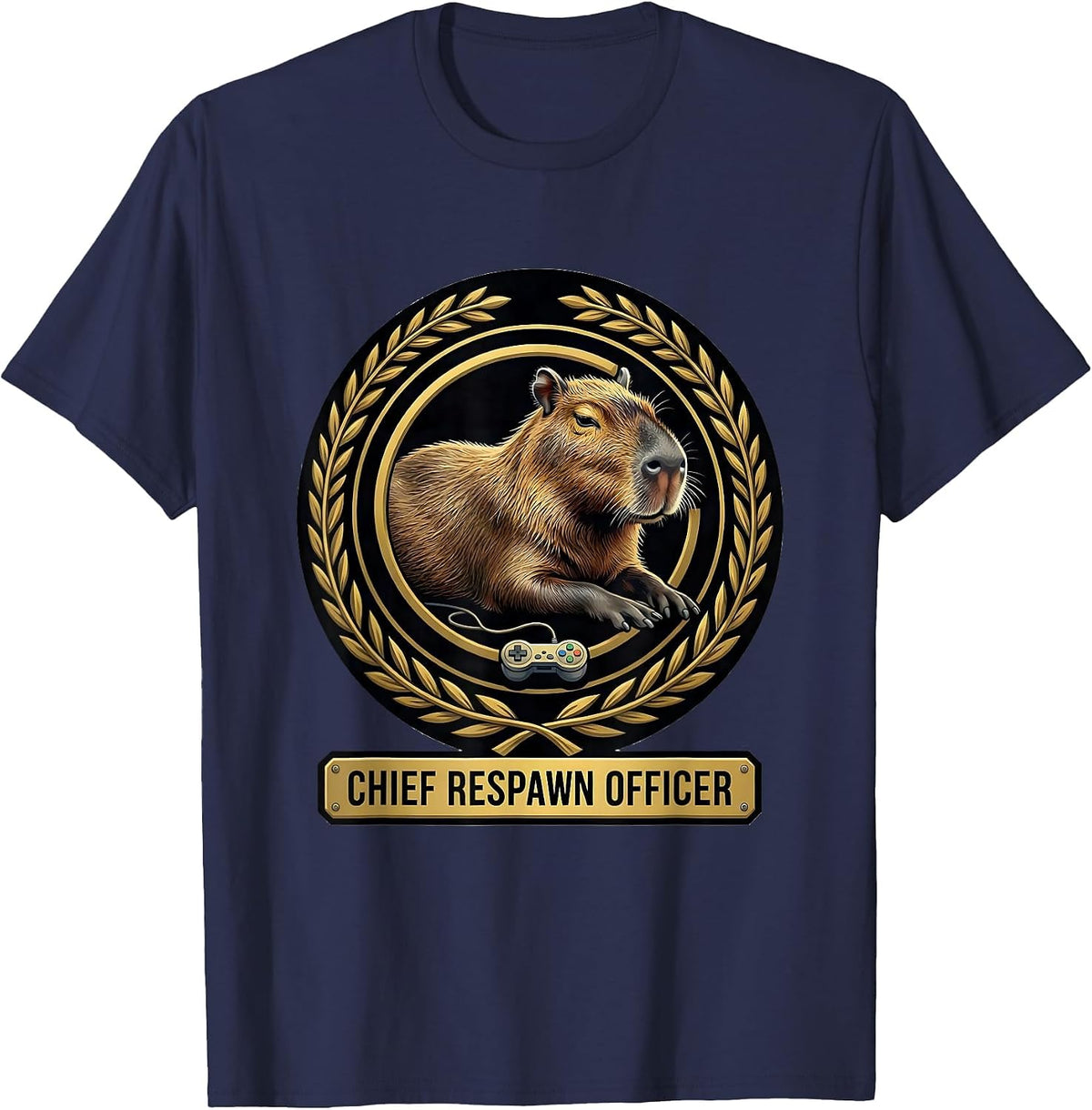 Chief Respawn Officer Funny Capybara Gamer Meme Humor T-Shirt - Navy Blue