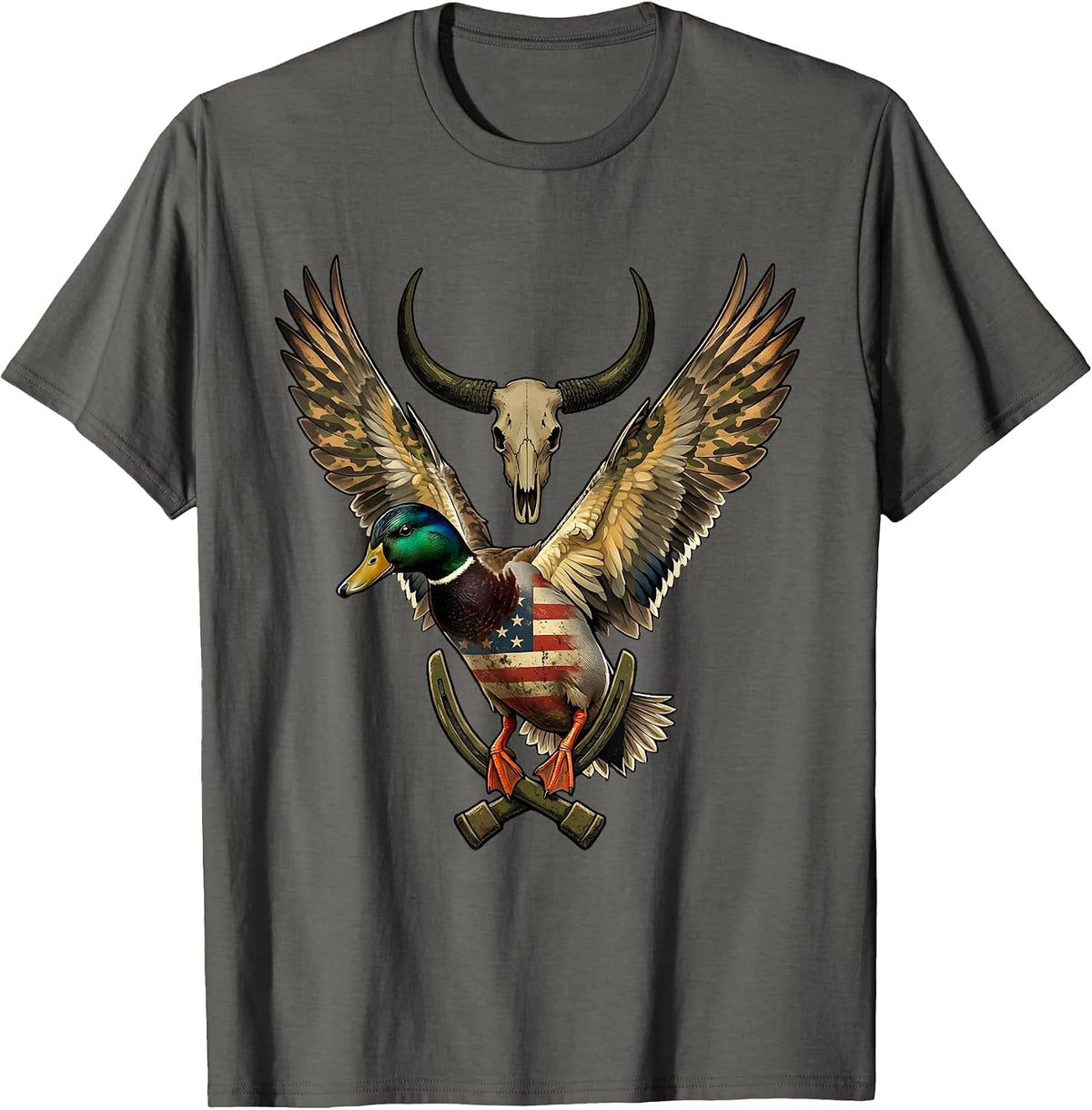 Mallard Duck Camo Landing Illustration T-Shirt - Asphalt Grey