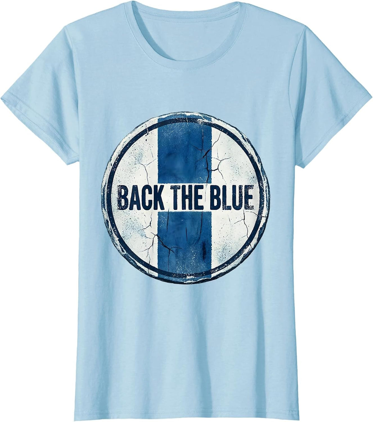 Back The Blue Distressed Thin Blue Line Police Support T-Shirt - Baby Blue