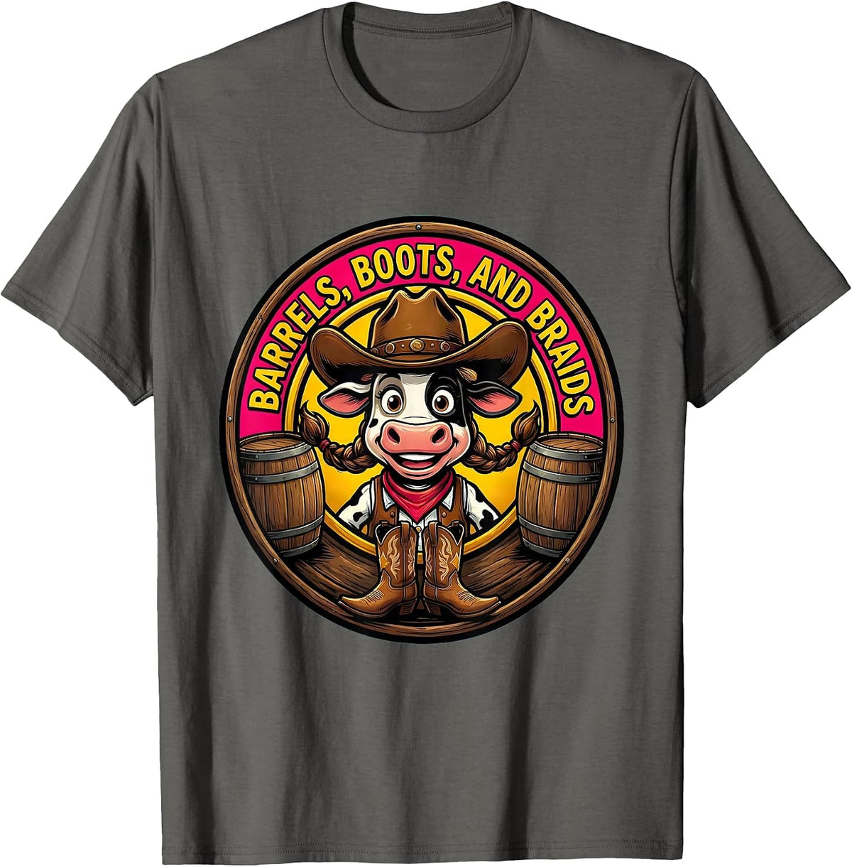 Men's Barrels Boots and Braids Western Girls Design T-Shirt - Asphalt Grey