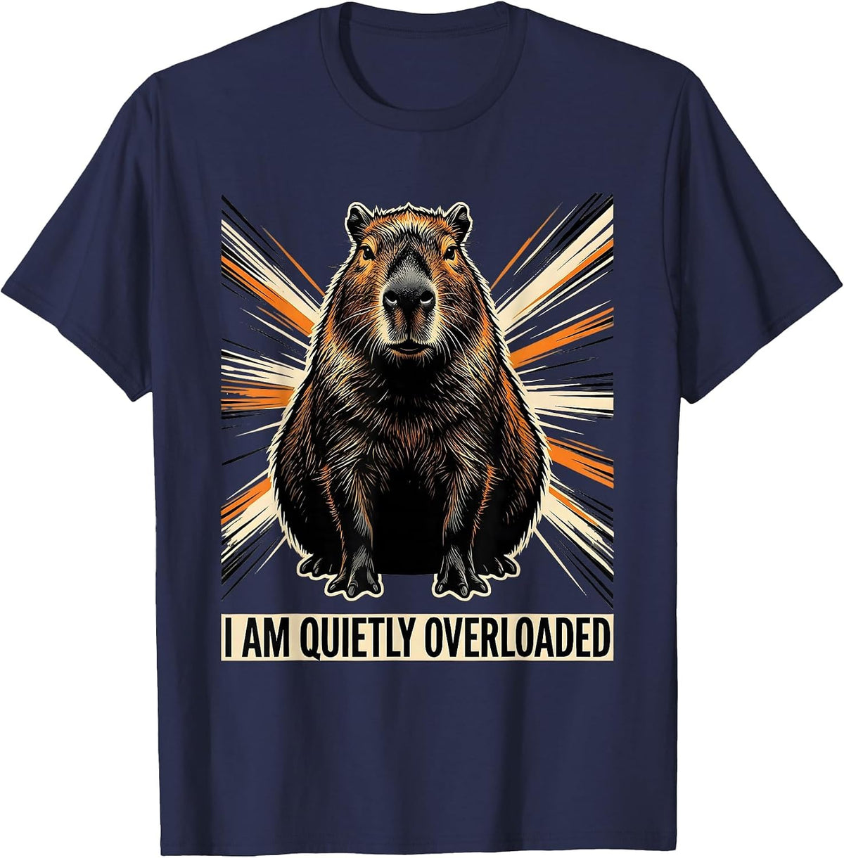 Men's I Am Quietly Overloaded Funny Capybara Meme Animal Humor T-Shirt - Navy Blue
