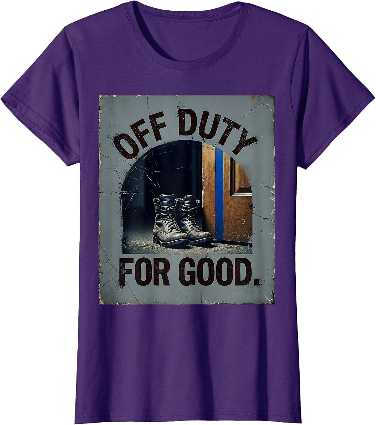 Women's Off Duty For Good Distressed Thin Blue Line Police T-Shirt - Purple