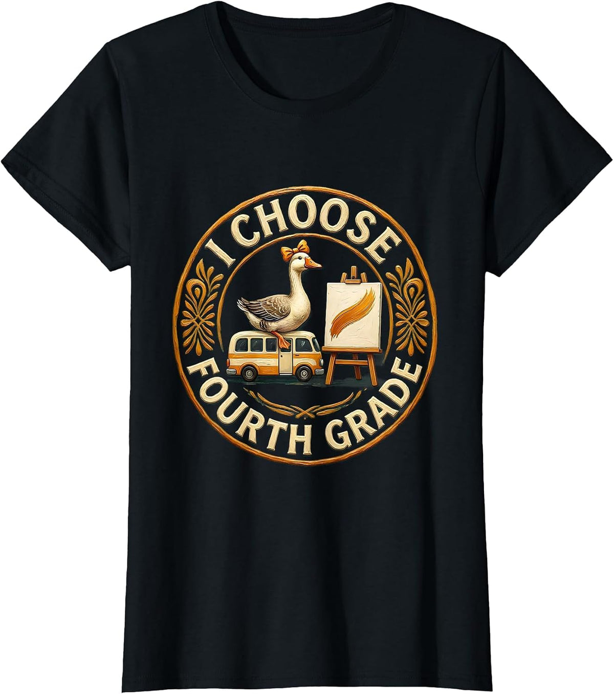 Women's I Choose Fourth Grade Cute Goose Teacher Back To School T-Shirt - Black
