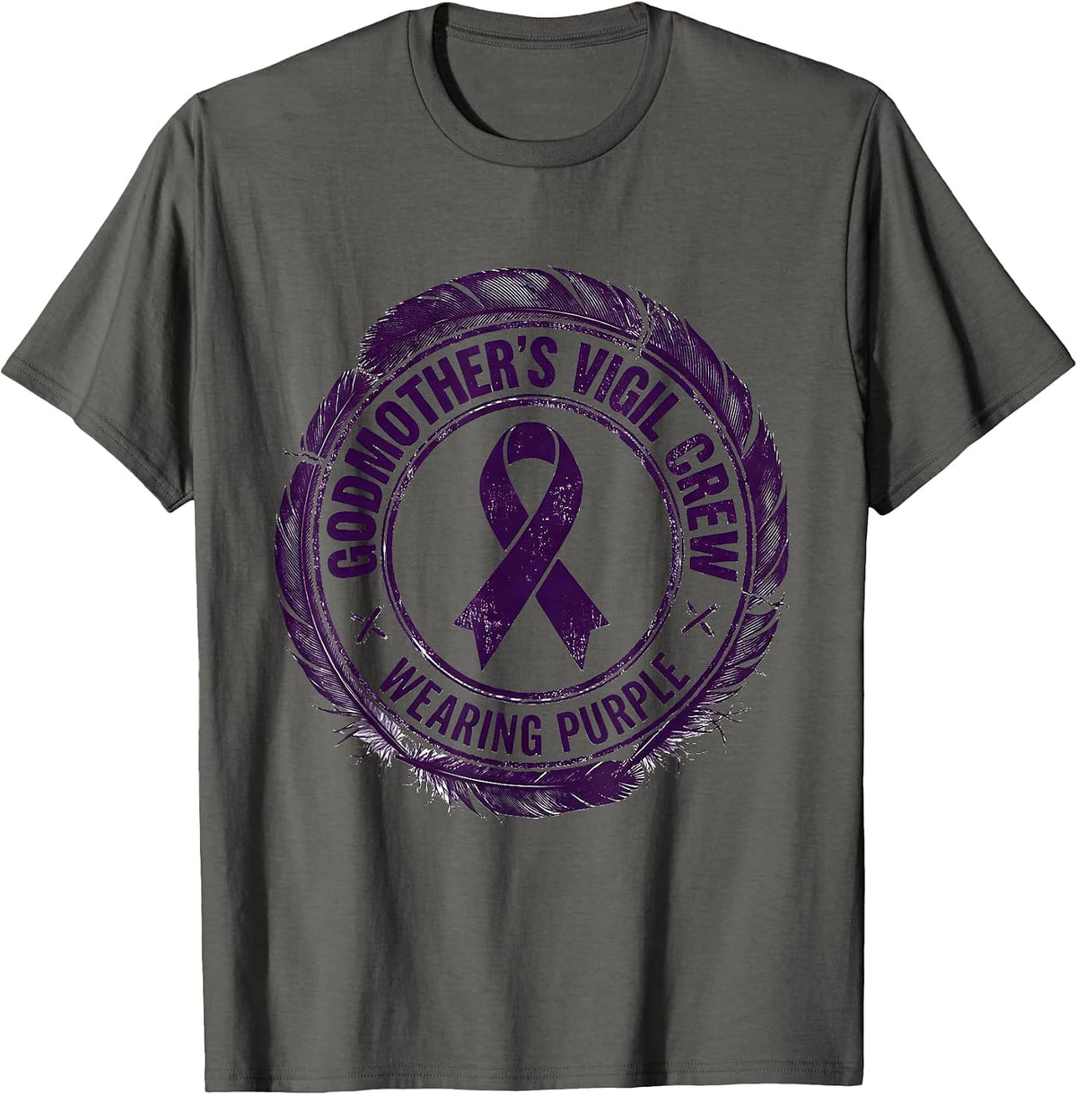 Men's Godmother's Vigil Crew Wearing Purple Memorial Overdose T-Shirt - Asphalt Grey