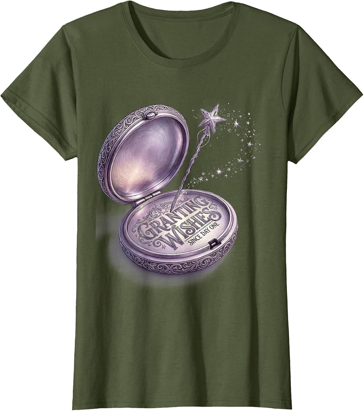 Women's Granting Wishes Since Day One Whimsical Fairy Godmother T-Shirt - Olive Green