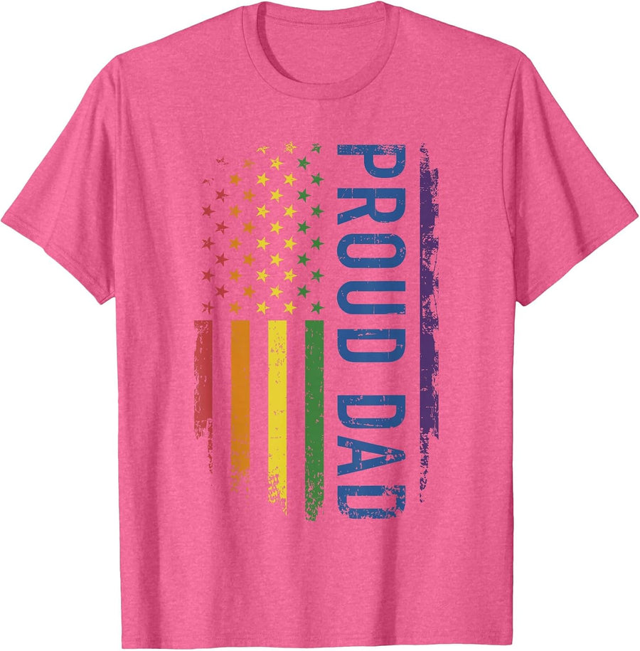 Proud dad with US Rainbow Flag for Pride Month Family T-Shirt - Pink Heather