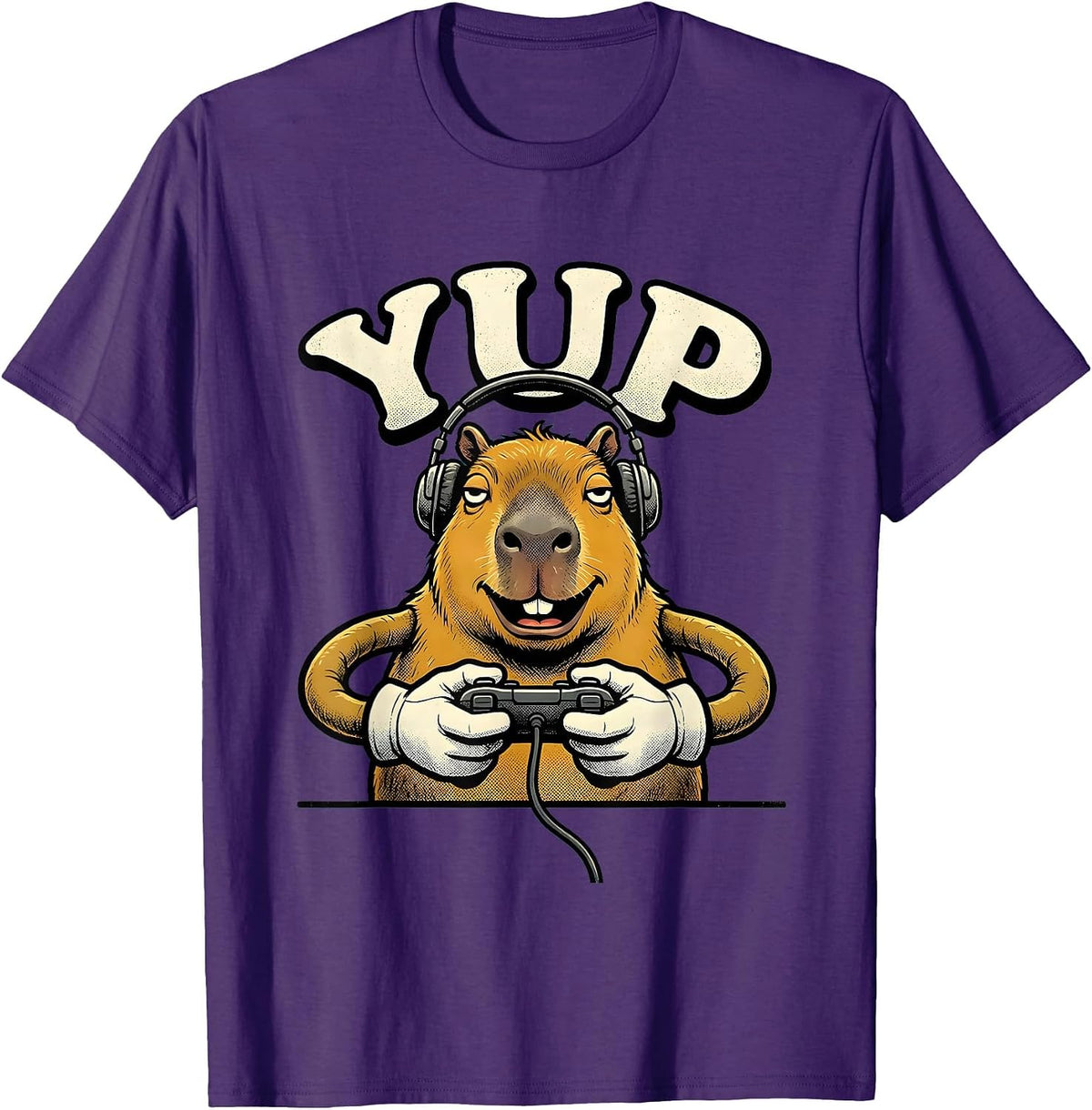 Men's Yup Retro Cartoon Capybara Gamer Meme Humor T-Shirt - Purple