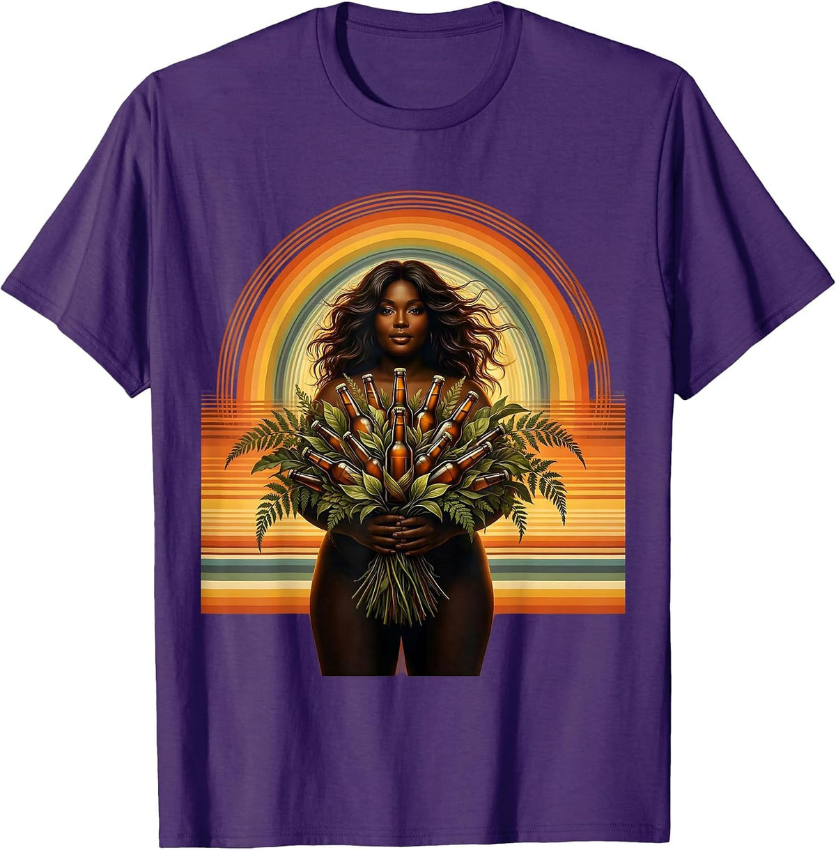 Woman With Beer Bottle Bouquet Illustration T-Shirt - Purple
