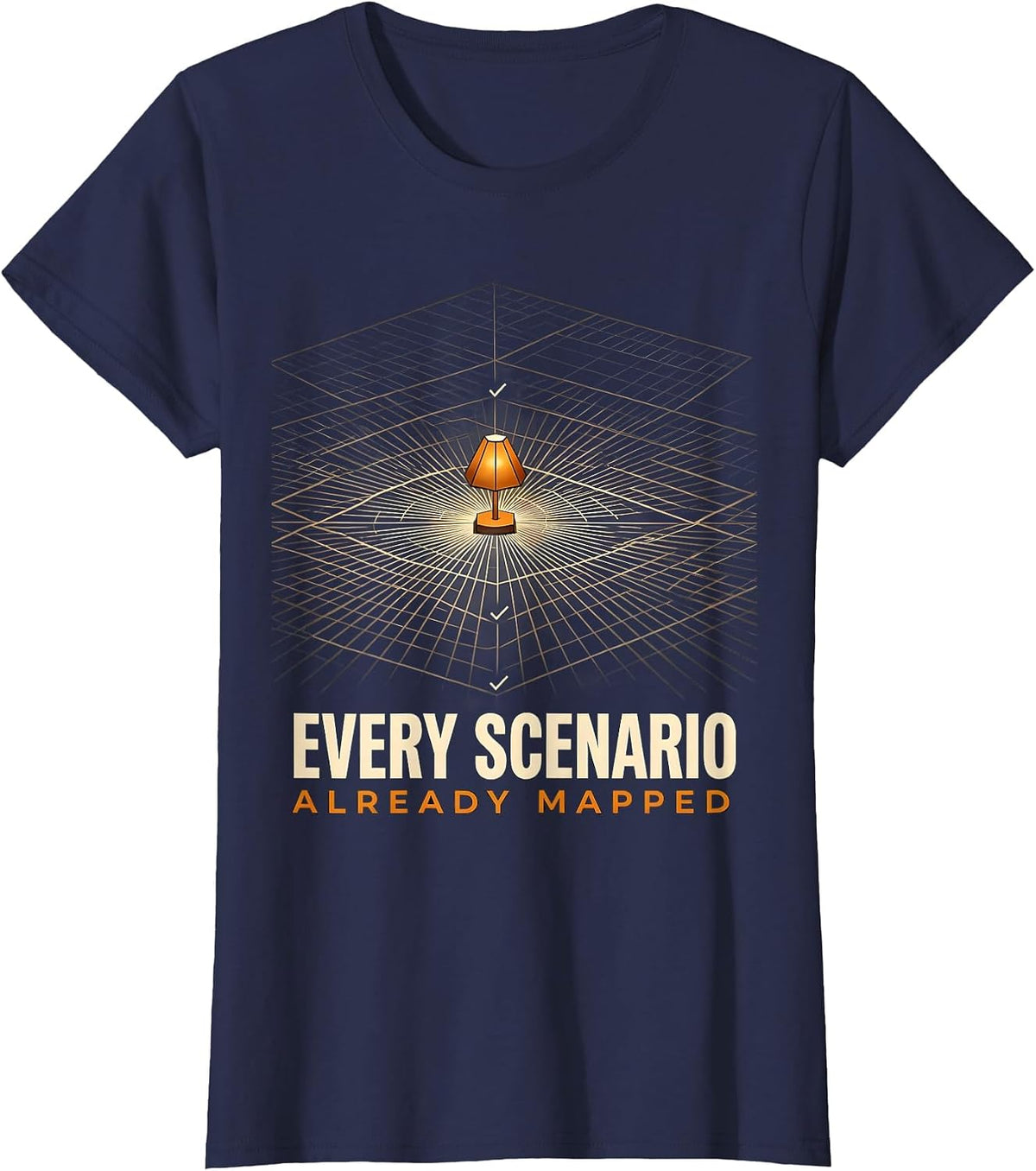 Women's Every Scenario Already Mapped Geometric Owl English Teacher T-Shirt - Navy Blue